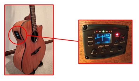 エレアコのボディ側面にある内蔵チューナー
