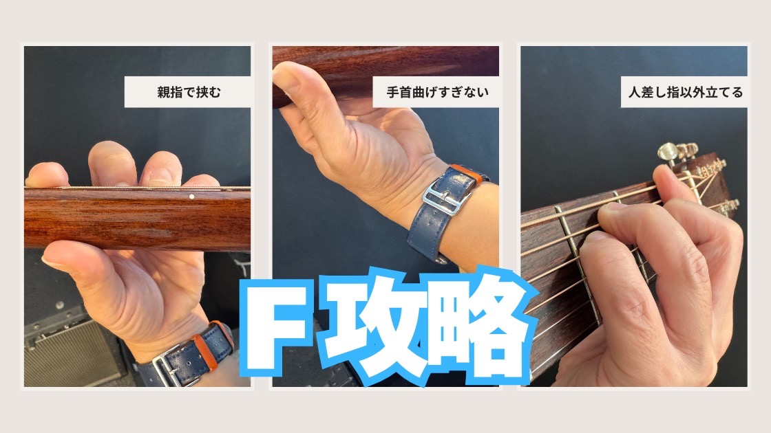 正しいギターのフォーム（親指の位置、手首の角度）の図解