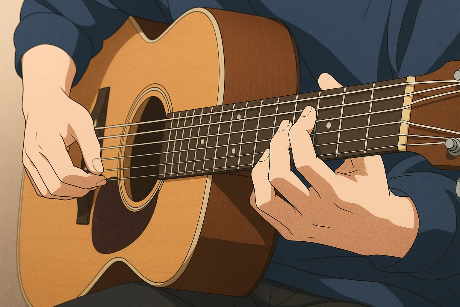 ギターを練習する人の手元