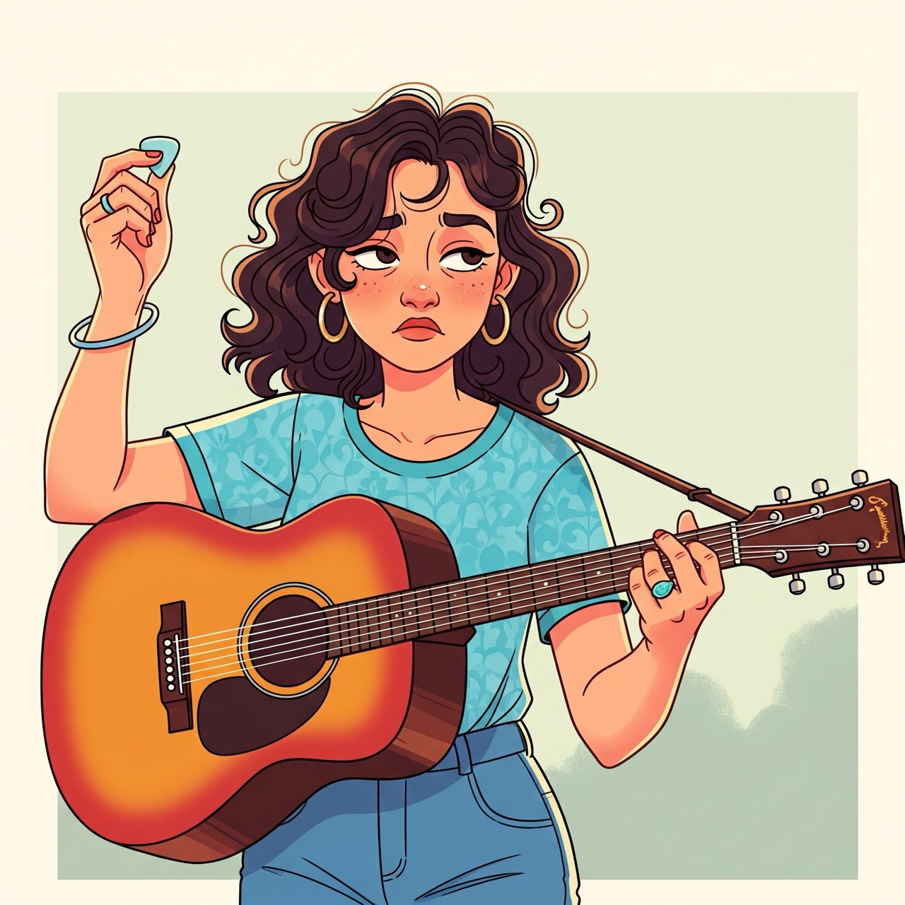 指輪をしてギターを弾くギタリストの手元